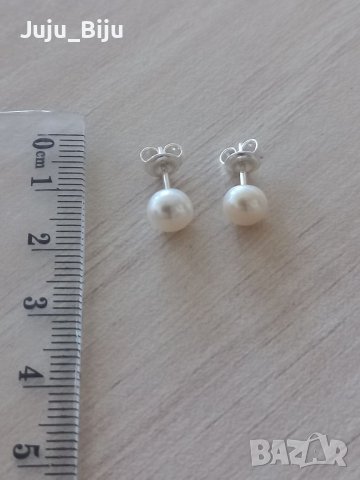 Сребърни обеци с перли, диаметър около 7мм., снимка 1 - Обеци - 38092184