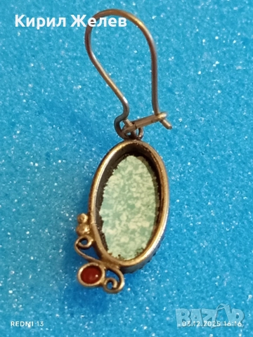 Старинна мраморна сребърна обица с червен рубин разкошна 52382, снимка 5 - Обеци - 52640105