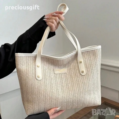 Дамска голяма чанта, налична в бяло, черно и кафяво, снимка 2 - Чанти - 51368035