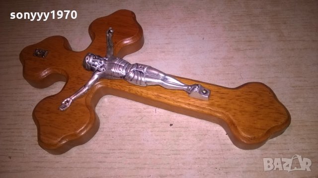 Дървен кръст с христос-бронз/сребро-20Х13см-внос швеицария, снимка 6 - Колекции - 27397901