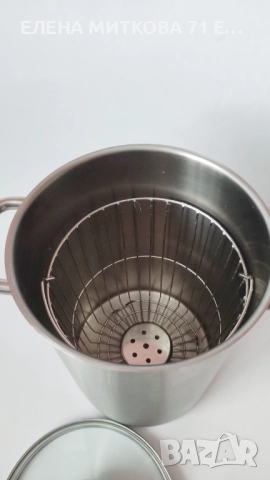 Масивна висока стоманена тенджера с телена цедка, снимка 3 - Съдове за готвене - 52818957