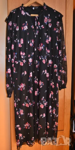 🖤 Банкетна черна тюлена рокля на цветя и рози, с подплата | Размер XL–XXL, снимка 2 - Рокли - 43482286