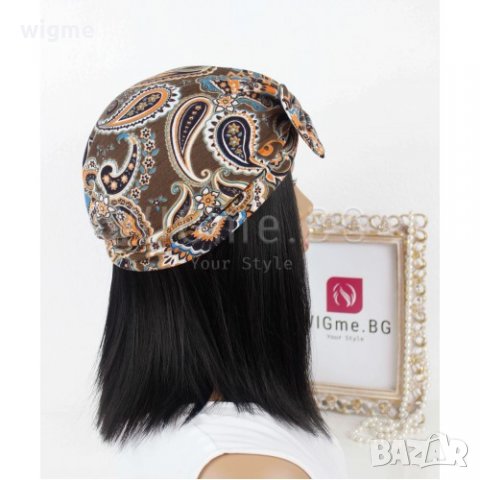 Тюрбан за коса с пандела и орнаменти в оранжево и синьо, снимка 4 - Аксесоари за коса - 33650300