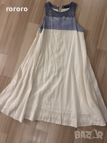 Рокля лен бяло със синьо