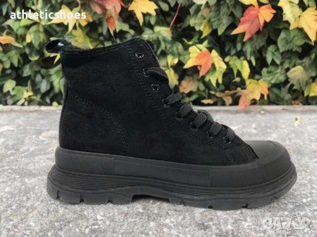 Дамски кецове от еко велур с топъл хастар в черно -2112