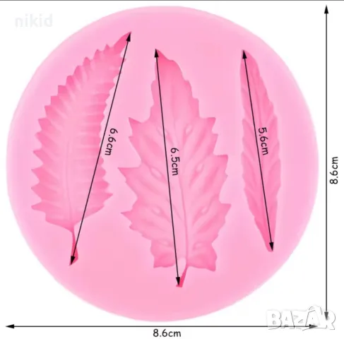 3 дълги големи листа силиконов молд форма украса декорация фондан шоколад торта, снимка 2 - Форми - 20926357