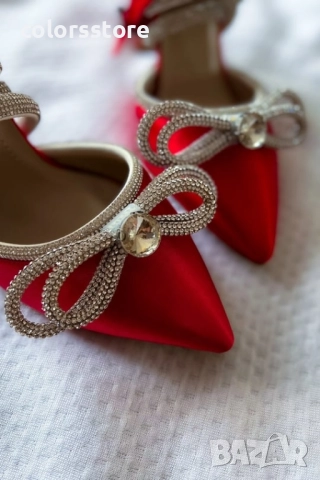 Сандали на ток - червен сатен - BY22 , снимка 4 - Сандали - 51520380