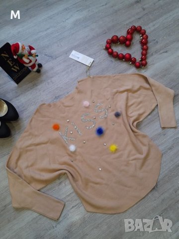 Нов уникален пуловер Kiss с камъни и косъм на намаление, снимка 2 - Блузи с дълъг ръкав и пуловери - 27352939