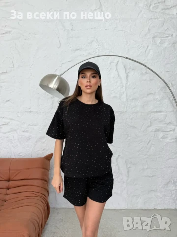 Дамски Летен Комплект Тениска И Къси Панталонки С Камъчета👚🩳Дамски Къс Екип - 2 Цвята Код LFS563, снимка 3 - Комплекти - 50888805