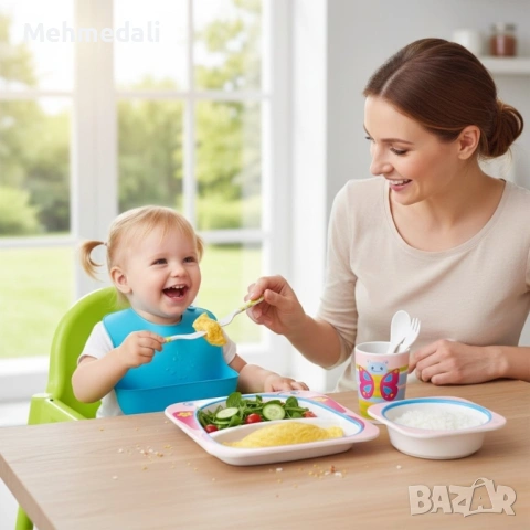 Детски комплект за хранене Cheffinger – 5 части  Чиния, купичка, чаша, лъжица и вилица , снимка 6 - Прибори за хранене, готвене и сервиране - 53168804