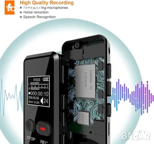 Цифров диктофон Tschisen, подобрен аудио диктофон с едно докосване, 64G 1536Kbps HD, снимка 8 - Друга електроника - 48791952