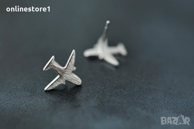 Сребърни Обеци Самолет - 925 печат сребро BT418, снимка 5 - Обеци - 28148616