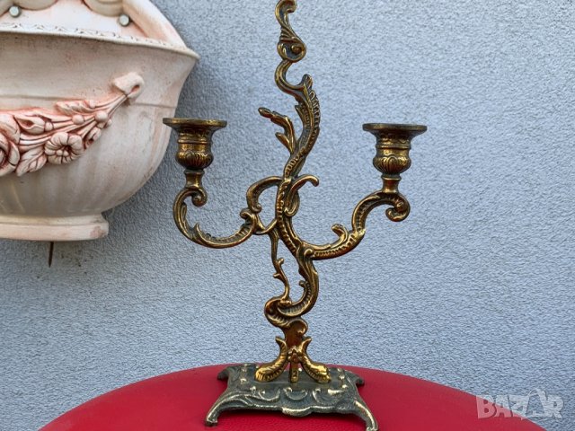 Старинен бронзов свещник в стил Rococo!, снимка 4 - Антикварни и старинни предмети - 22905035