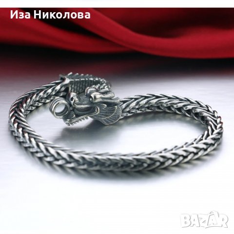 Сребърна гривна с дракон, снимка 3 - Гривни - 39021491