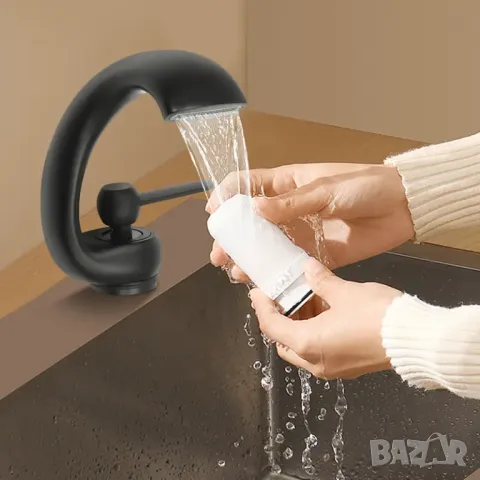 🖤 МОДЕРЕН ЧЕРЕН КРАН ЗА БАНЯ С ВОДОПАДНА ИЗЛИВКА – ЛУКС И СТИЛ ОТ BBConstruction!, снимка 4 - Смесители - 50298279