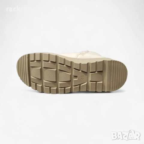 Дамски бежови боти с връзки и цип и топъл каракул модел: b1103-2 beige, снимка 4 - Дамски боти - 52876528