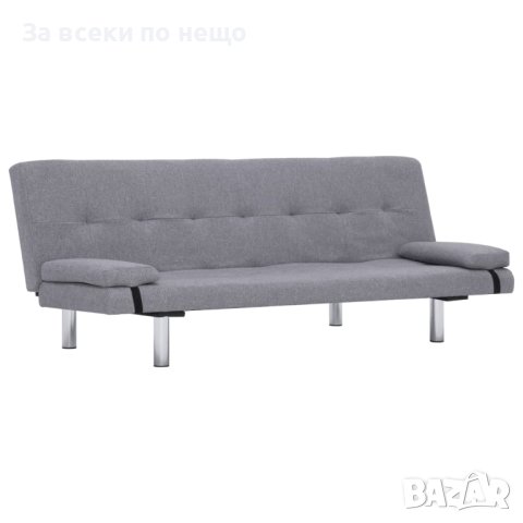 Разтегателен диван с две възглавници, светлосив, полиестер, снимка 1 - Дивани и мека мебел - 43785185