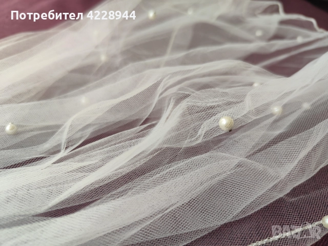 Къс булчински воал с перли за сватба или моминско парти 42х50 см було, снимка 7 - Сватбени аксесоари - 50778221