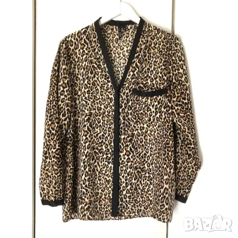 Разпродажба спешно Mango леопардова дамска риза шифон леопардов принт дълъг ръкав M L Манго