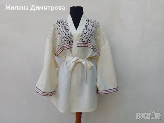 Ленено кимоно / Кимоно от американ и дантела ръчна изработка 