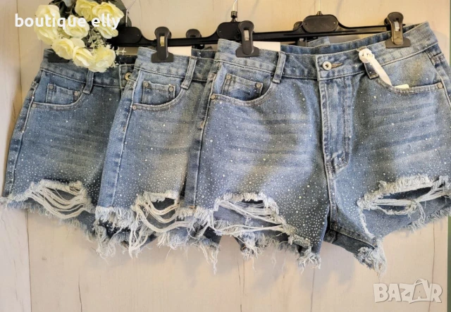 дънкови къси панталони с камъчета отпред, снимка 4 - Къси панталони и бермуди - 51153275
