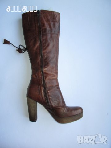 Кожени ботуши Ingiliz в кафяво висок ток, снимка 2 - Дамски ботуши - 27015328