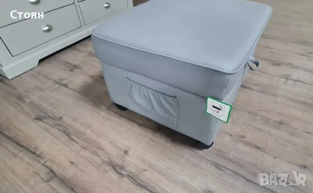 Сива кожена табуретка с функция ракла - изкуствена кожа, снимка 6 - Дивани и мека мебел - 47710167