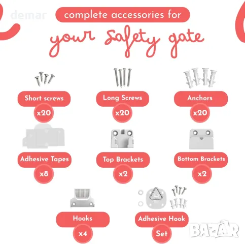 DIKOTS Dual Lock Бяла прибираща се стълбищна врата за бебета и домашни любимци, снимка 6 - Други стоки за дома - 49075447