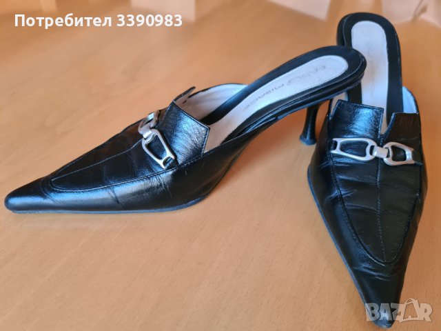 Елегантни дамски чехли Fado с тънък умерено висок ток и метален орнамент , снимка 2 - Дамски елегантни обувки - 44028299