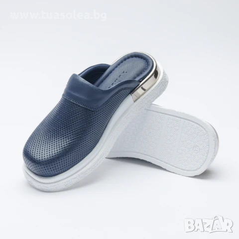 Сини анатомични чехли от естествена кожа | Марка Tuasolea, снимка 1