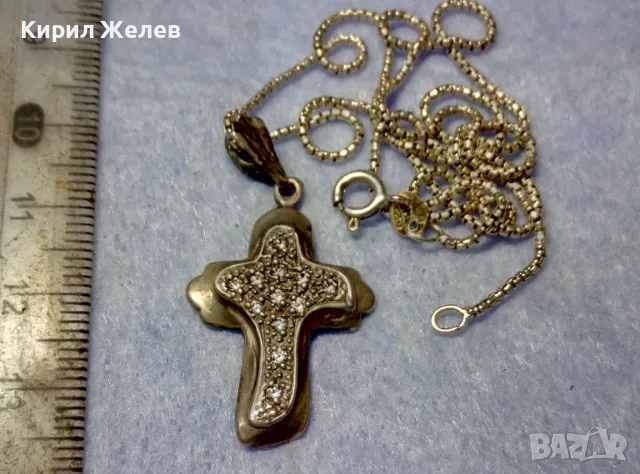 СКЪПОЦЕНЕН АРТ КРЪСТ с НЕЖНА СРЕБЪРНА ВЕРИЖКА СРЕБРО 925 с БЯЛА ПОЗЛАТА и ИСКРЯЩИ ЦИРКОНИ 29167, снимка 6 - Колиета, медальони, синджири - 50136190