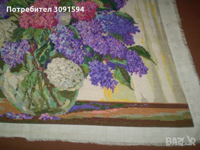 Голям ръчно ушит-бродиран гоблен ваза със цветя, снимка 7 - Гоблени - 35234000