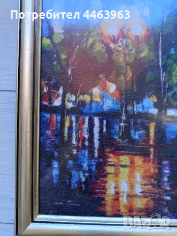 гоблен ,,Нощен дъжд в Париж " 33/27 см, по картината на Л.Афремов, снимка 18 - Гоблени - 51343575