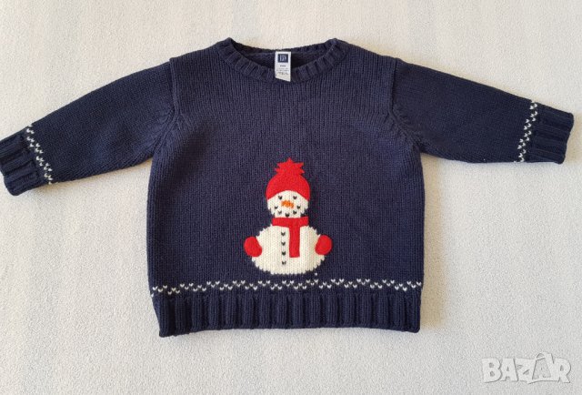 Коледен пуловер baby GAP Размер 12-18 месеца, снимка 4 - Бебешки блузки - 26737196