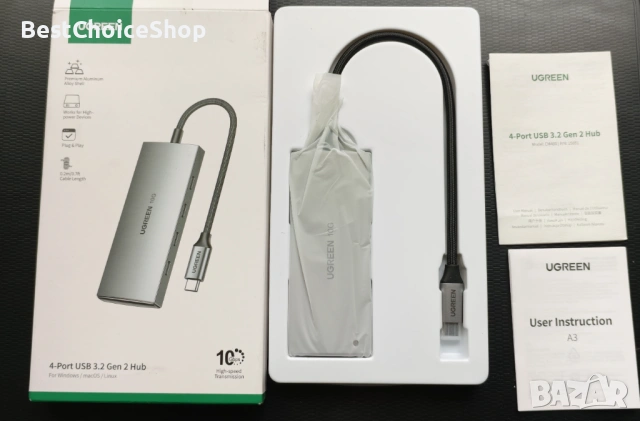 UGREEN 10Gbps USB C Хъб 4 Порта Мултипорт Сплитер – Съвместим с MacBook, iPad, iPhone
