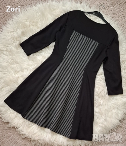 КРАСИВА кукленска черна рокля със сива релефна платка, снимка 3 - Рокли - 52585467