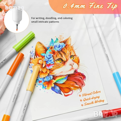 Ohuhu Marker Pens for Journal-маркери с два писеца тип "четка" и "тънкописец", комплект 40 цвята, на, снимка 5 - Ученически пособия, канцеларски материали - 52146742