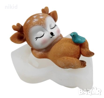 3D сърна Сърничка легнала с птиче силиконов молд форма калъп за фондан гипс сапун шоколад