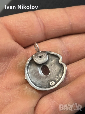 Сребърна Висулка с карнеол, кехлибар арт дело, снимка 2 - Колиета, медальони, синджири - 52894239