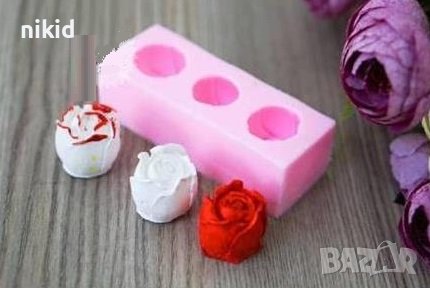 3D 3 бр пъпка роза едри силиконов молд форма фондан гипс декор, снимка 2 - Форми - 38540939