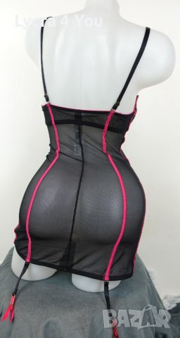 Censored 70/75A еротична нощничка с жартиери в розово и черно, снимка 2 - Бельо - 40385488