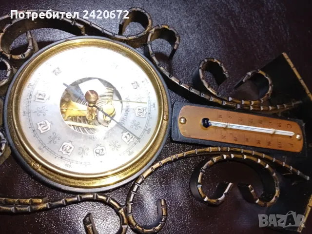 Антика .Ковано желязо  барометър ,термометър, снимка 2 - Антикварни и старинни предмети - 48194707