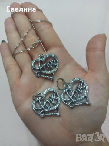 Дамски комплект синджирче LOVE, висулка и обеци, щампа 925, нов , снимка 6 - Бижутерийни комплекти - 36939253