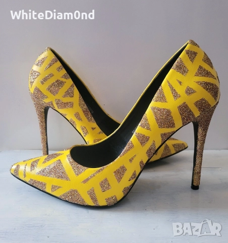 Стилни луксозни дамски обувки жълти номер 39 