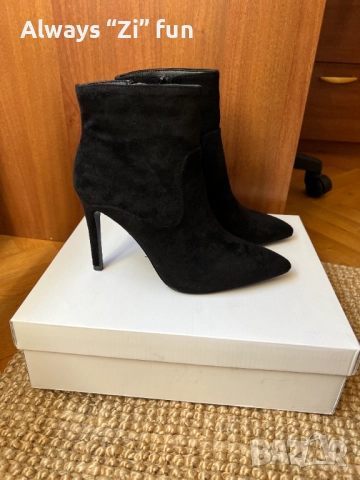 Елегантни черни боти на висок ток Jenny Fairy имитация велур, снимка 2 - Дамски боти - 52787457