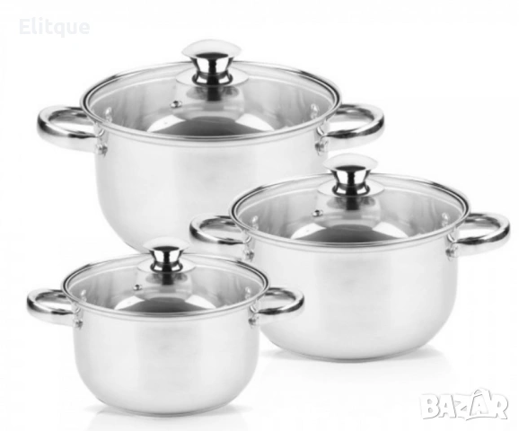 Комплект тенджери Rosberg R51210O6, включва - 20/22/24см., Неръждаема стомана