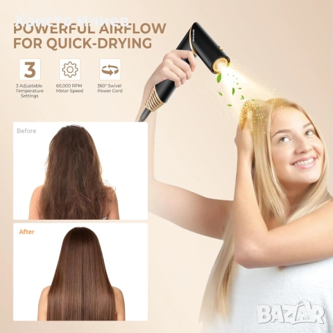 Йонизиращ сешоар с Четка за горещ въздух маша 5 в 1, снимка 7 - Сешоари - 53186479