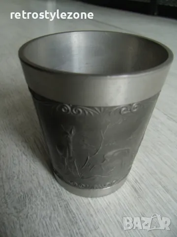№ 7984 стара метална / калаена чаша - zinn   - релефни орнаменти  , снимка 6 - Други ценни предмети - 49784285