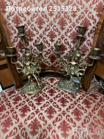 два стари бронзови свещника тройки, снимка 3 - Антикварни и старинни предмети - 53233646