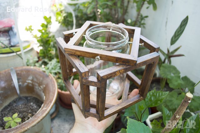 Ваза от дърво и буркан, снимка 2 - Декорация за дома - 37493330